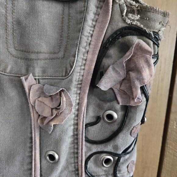 Vintage Upcycled Fairy Grunge Cargo Utility Vest size S Rhinestone Studded Boho - Picture 6 of 13